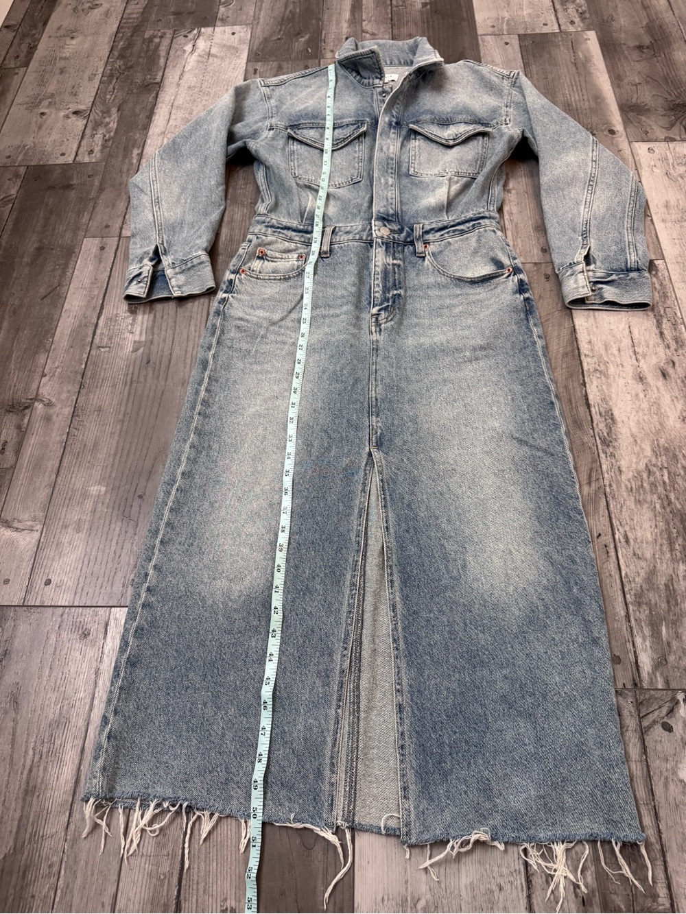 Pistola Amira Midi Dress Denim Dress Long Sleeve Maxi Frayed Hem Blue Medium - Picture 8 of 9
